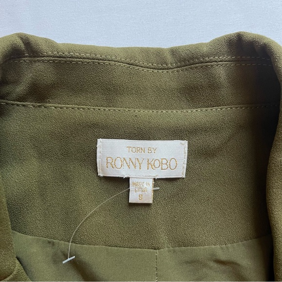 NWT TORN BY RONNY KOBO olive army green cropped cutout long sleeve blazer - Picture 5 of 6